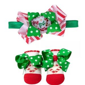 1st Christmas Headband and Socks, 2 Piece Set